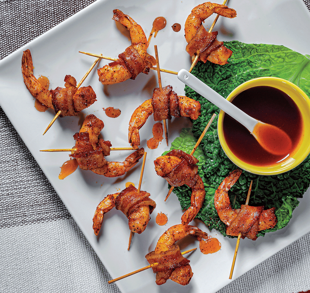 Air Fryer Sweet & Spicy Bacon-Wrapped Shrimp